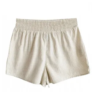Damen Hochtaillierte Kurzshorts mit Streifen, Beige