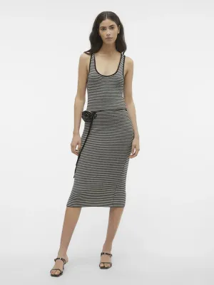 Damen Streifenpulloverkleid, Schwarz/Beige