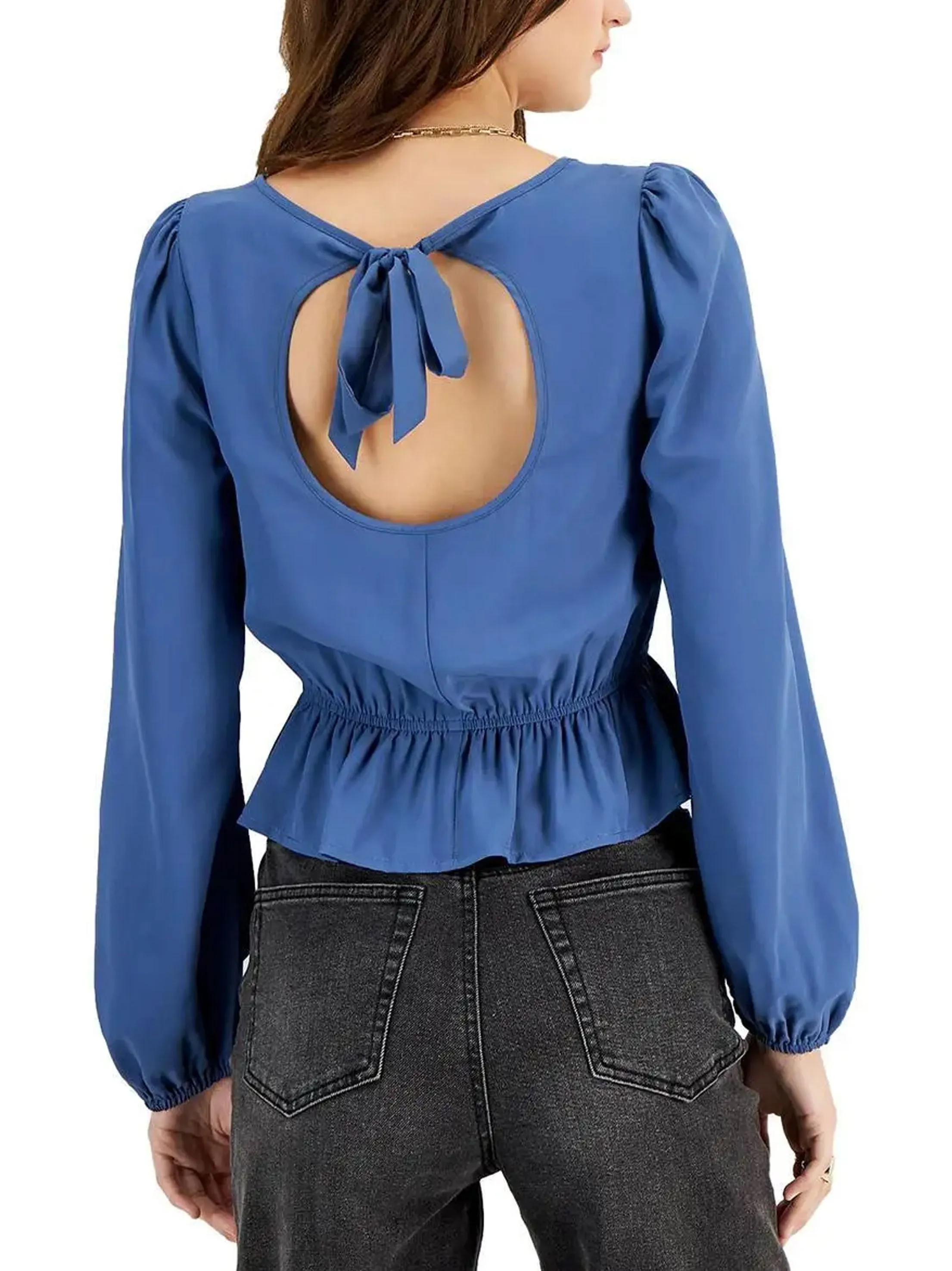 Damen Sweetheart Puff-Ärmel Peplum Top, Blau