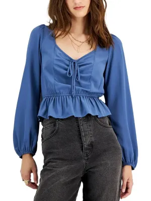 Damen Sweetheart Puff-Ärmel Peplum Top, Blau