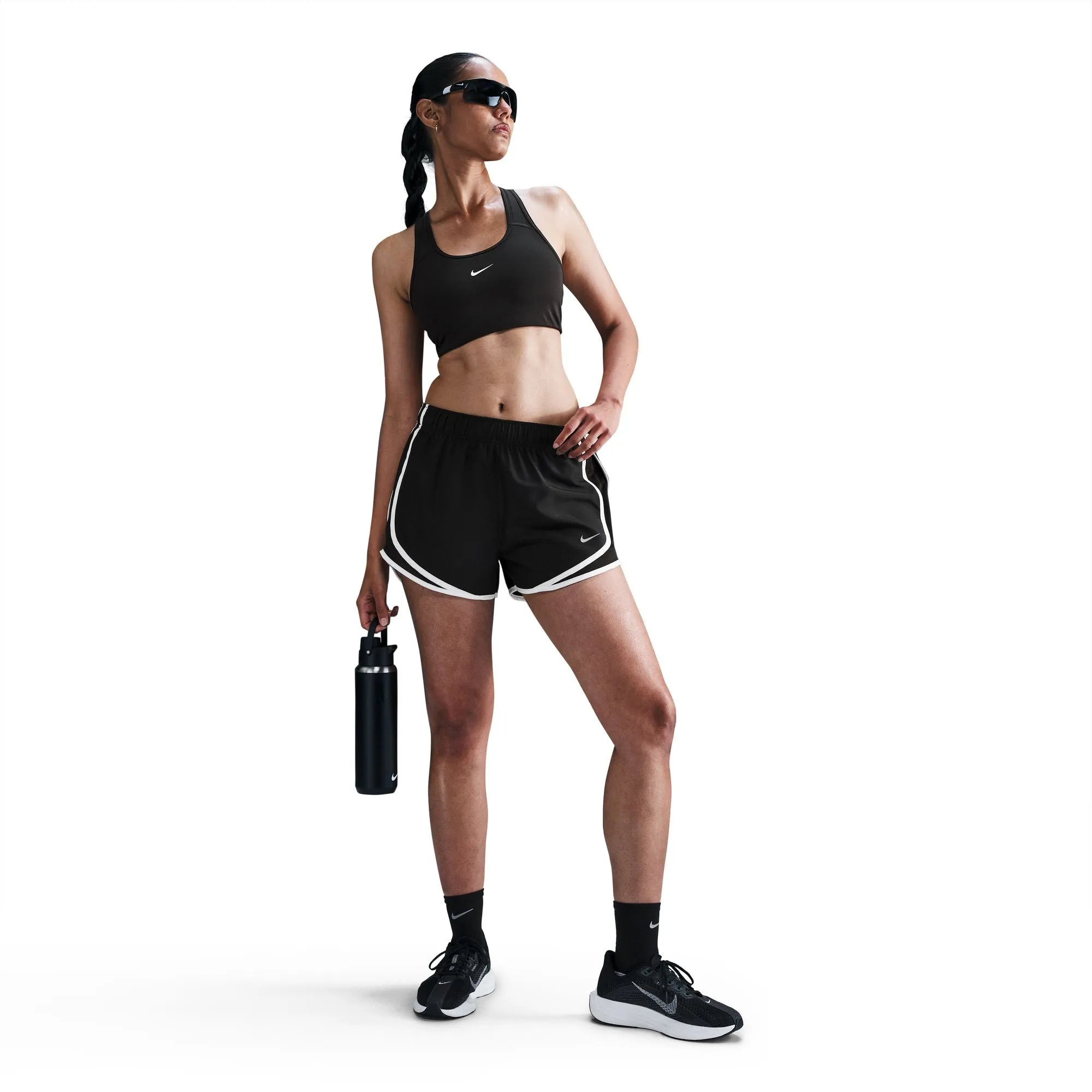Damen Tempo Dri-FIT Mid-Rise Slip-Laufshorts mit integrierter Unterhose