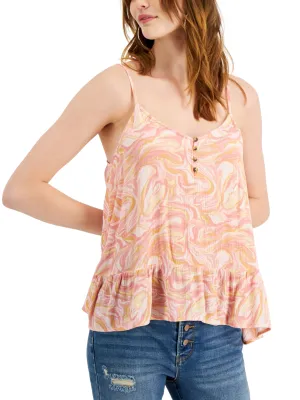 Damen-Top mit Batikmuster und Rüschensaum, Mehrfarbig