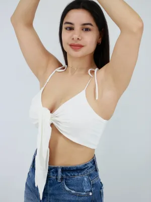 Damen Crop Top mit Bindegurt in Weiß