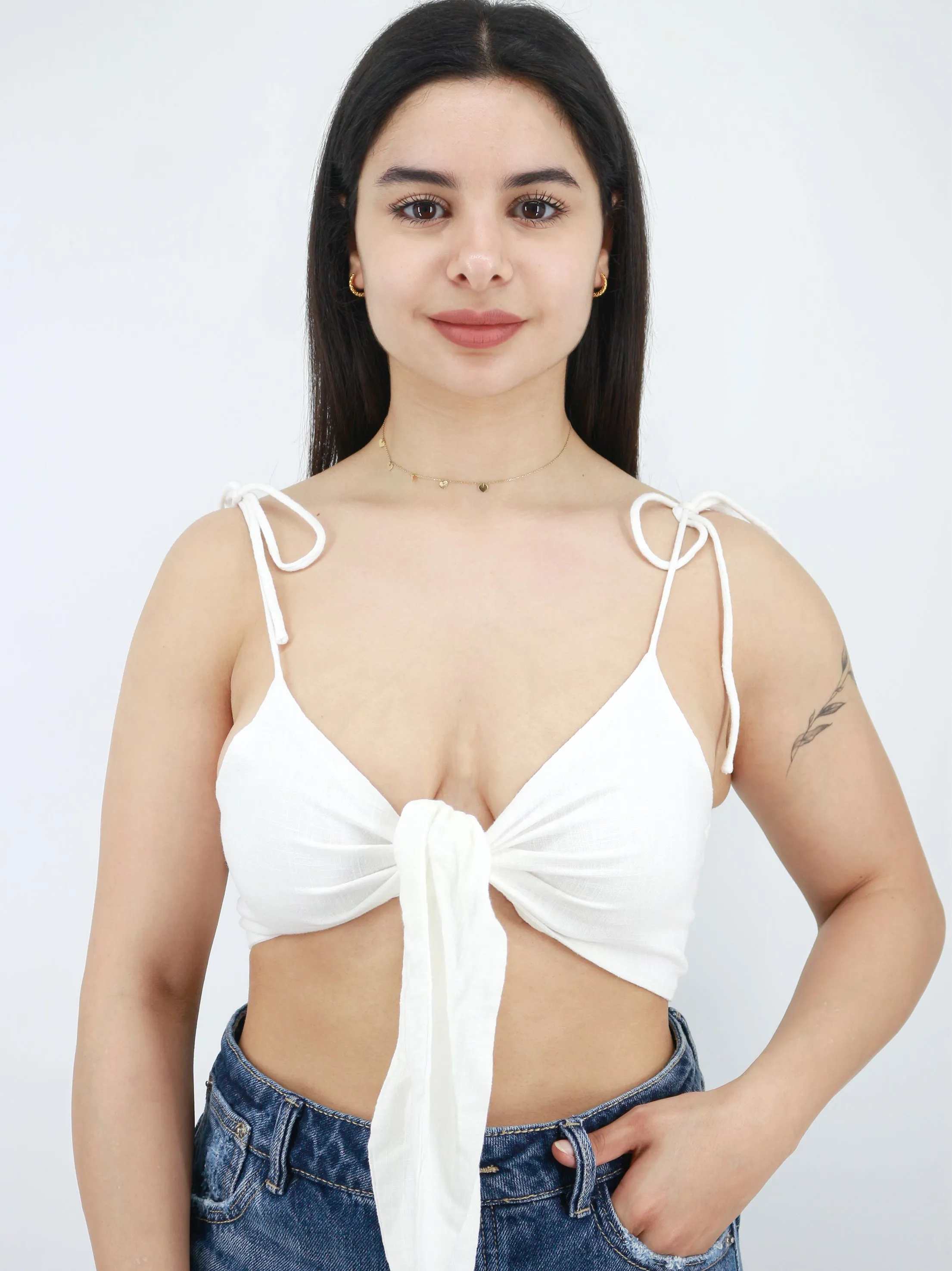 Damen Crop Top mit Bindegurt in Weiß