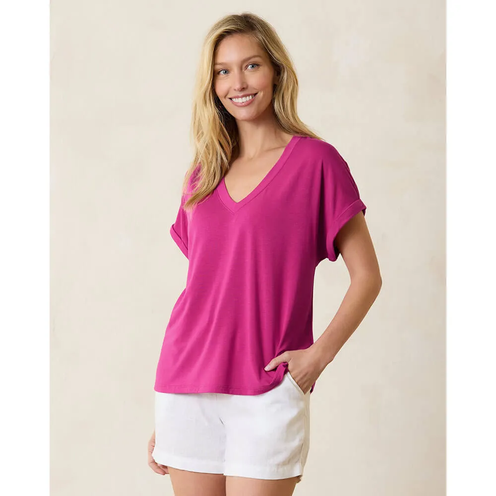 Damen Tommy Bahama Sportswear Tommy Bahama Damen Kauai Jersey V-Ausschnitt T-Shirt - Ananasrosa