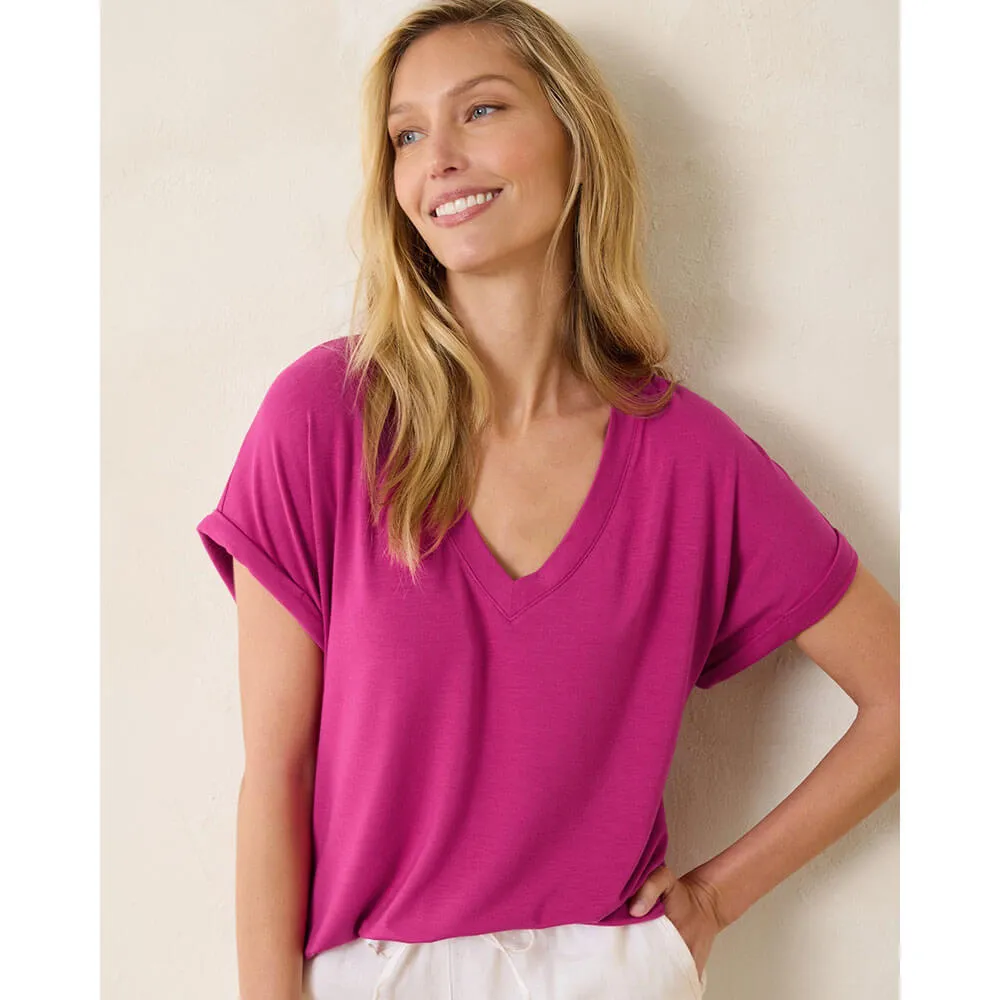 Damen Tommy Bahama Sportswear Tommy Bahama Damen Kauai Jersey V-Ausschnitt T-Shirt - Ananasrosa