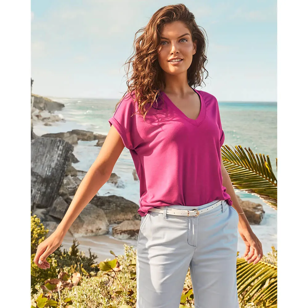 Damen Tommy Bahama Sportswear Tommy Bahama Damen Kauai Jersey V-Ausschnitt T-Shirt - Ananasrosa