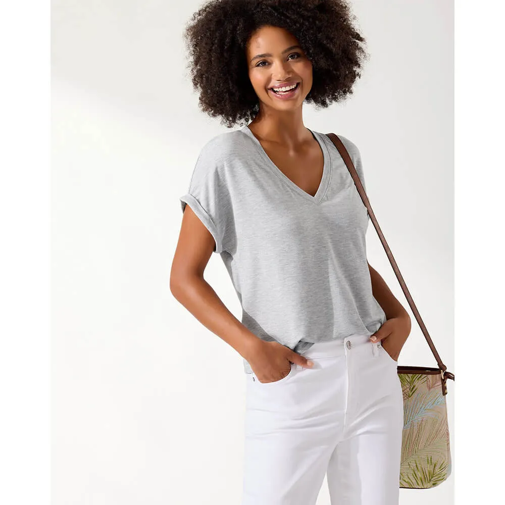 Damen Tommy Bahama Sportswear Tommy Bahama Damen Kauai Jersey V-Ausschnitt T-Shirt - Silberstreifen Meliert