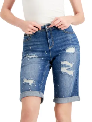 Damen Washed Ripped Denim Shorts, Blau
