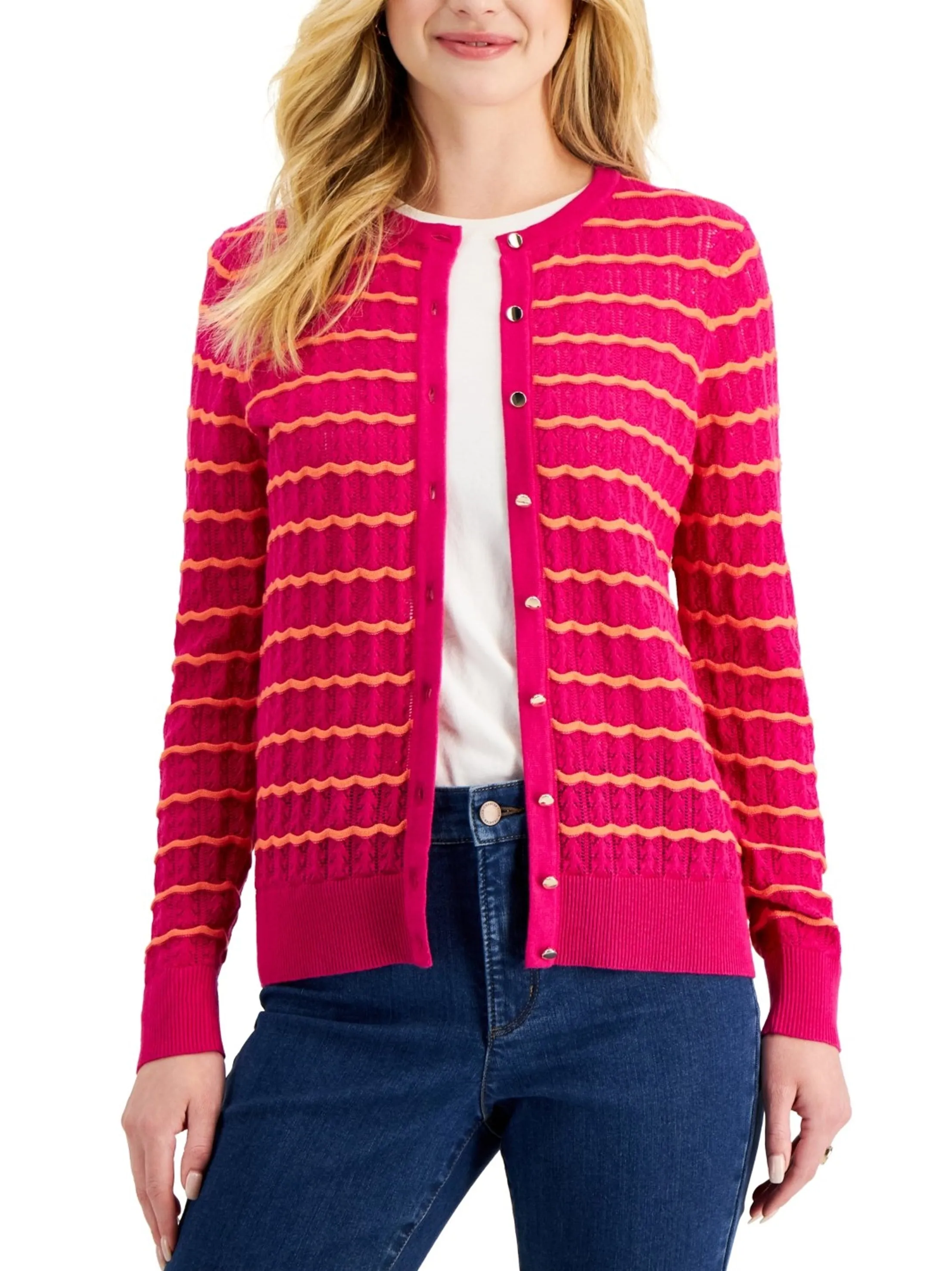 Damen Cardigan mit Wellenstreifen, Rosa
