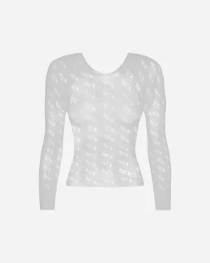 Damen Web Langarm Top Weiß