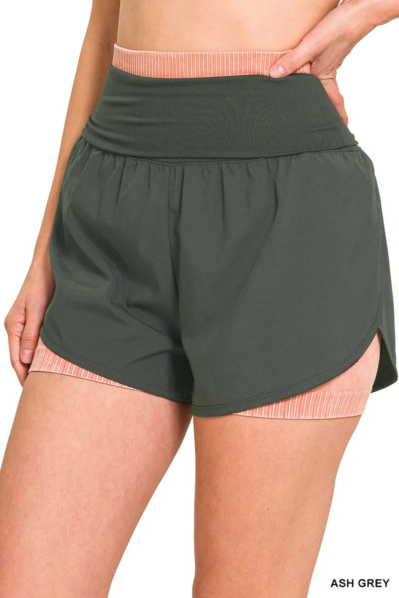 Zenana High-Waisted Laufshorts mit umschlagbarem Bund QP-6236D4