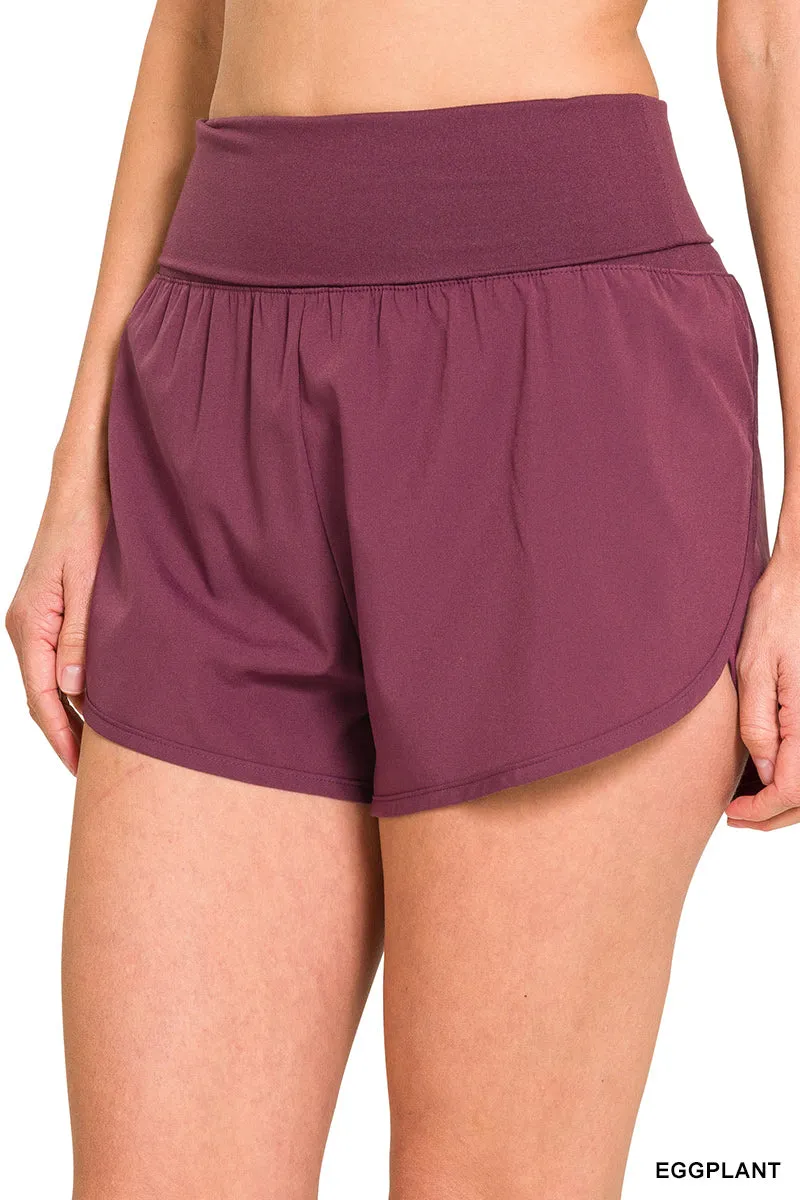 Zenana High-Waisted Laufshorts mit umschlagbarem Bund QP-6236D4
