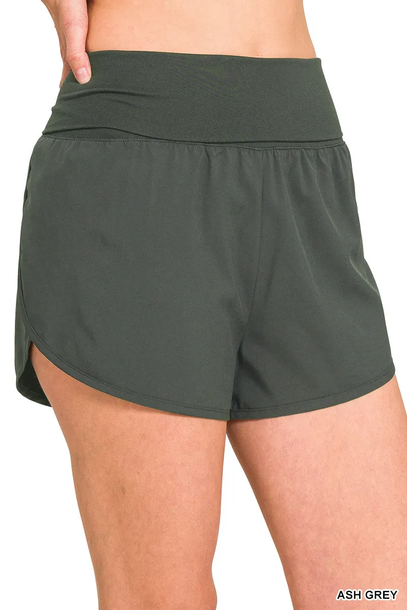Zenana High-Waisted Laufshorts mit umschlagbarem Bund QP-6236D4