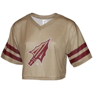 ZooZatz Damen V-Ausschnitt Mesh-Jersey Crop Top mit Pfeilspitzen-Logo - Gold/Granat ZooZatz Kleidung Damen
