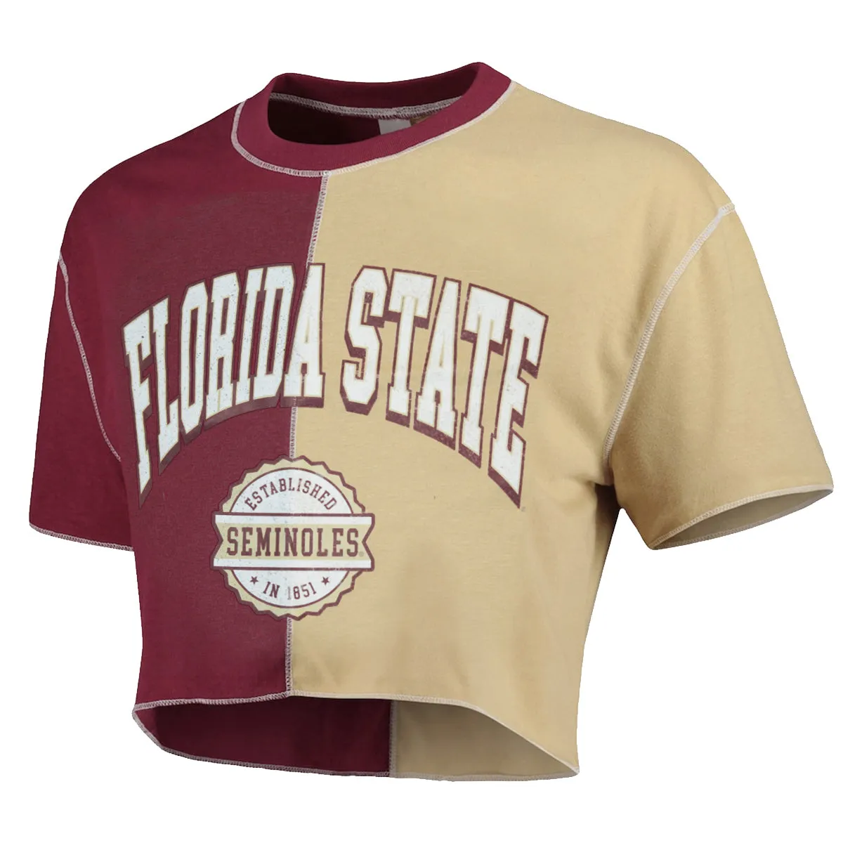 ZooZatz Damen Florida State Seminoles Kurzarm Colorblock Crop T-Shirt - Granatrot/Gold ZooZatz Kleidung Damen