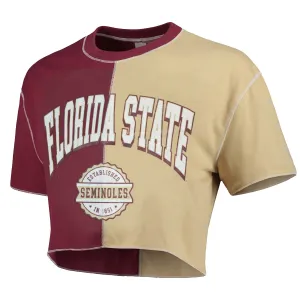 ZooZatz Damen Florida State Seminoles Kurzarm Colorblock Crop T-Shirt - Granatrot/Gold ZooZatz Kleidung Damen