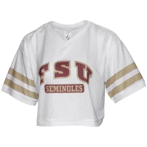 ZooZatz Damen FSU Seminoles V-Ausschnitt Mesh Crop Top - Weiß/Gold ZooZatz Bekleidung Damen